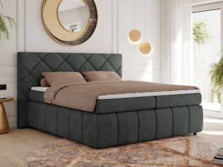 Boxspringbett, Doppelbett, Polsterbett mit Matratzen und Kopfteil - RITA - 140 x 200 cm - Dunkelgrau Stoff - H4