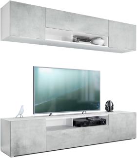 Vladon Wohnwand Mogan, Weiß matt/Beton Oxid Optik - Moderne Anbauwand bestehend aus 2 TV-Boards (181 x 147 x 35 cm)