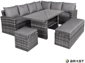 BRAST Gartenmöbel Set Eco Grau/Anthrazit bis zu 9 Personen inkl. extra Dicke Kissen Outdoor Loungemöbel Sitzgruppe Essgruppe Garnitur