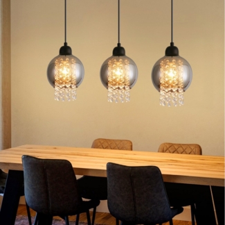 ZMH Pendelleuchte Esszimmer 3/4 Flammig E27 Kristall Ruachgrau Pendellampe Schlafzimmer, ohne Leuchtmittel, Modern Esszimmerlampe Kristall für Küche