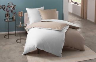 Mako Satin Damast Wendebettwäsche Streifen "Vancouver" weiß/braun Garnitur 155x220 + 80x80