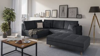 S-Style Möbel Ecksofa Cuba mit Fußhocker im skandinavischen Stil, Holzfüßen, Ottomane links oder rechts bestellbar, mit Wellenfederung