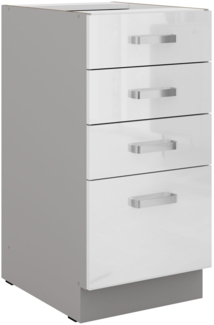 Unterschrank 40 Bianca Weiß Hochglanz + Grau Küchenzeile Küchenblock Küche