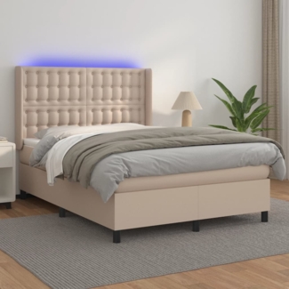 vidaXL Boxspringbett mit Matratze & LED Cappuccino-Braun 140x190cm 3139384