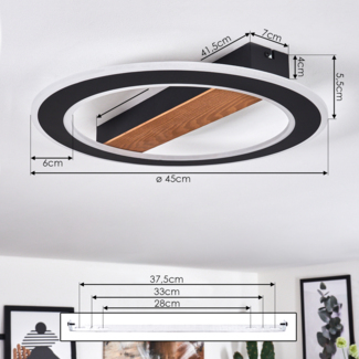 »Montecuccoli«, moderne Deckenlampe aus Metall/Holz/Kunststoff in Schwarz/Dunkelbraun/Opal, (Ø 45 cm), 1781 Lumen, 3000+6500 Kelvin, 1 x LED 30 Watt (inkl. )