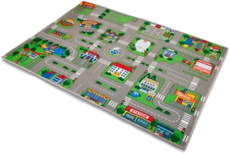 BigDean Spielteppich Kinder in Stadt Design Rutschfester Teppich ideal fürs Kinderzimmer – strapazierfähiger Straßenteppich 100x150 cm (LxB)