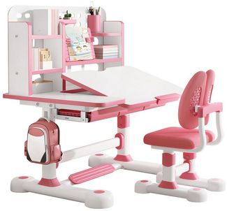 Rutaqian Kinderschreibtisch Kinder-Schreibtisch- und Stuhl-Set,Höhenverstellbar mit Sitzkorrektur (Multifunktionsschreibtisch mit Leseständer,Schublade,Rucksackhaken, 1-St, Ergonomischer Schreibtisch-Stuhl Set,Zonenförmig gestalteter Stauraum), Verstel...