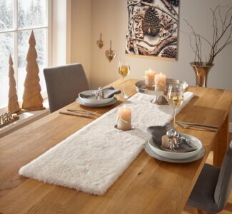 Home-trends24. de Tischläufer Fell Kunstfell Tischdecke Weihnachtsdeko Tischband Mittelband Creme