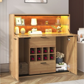Furnishings Home Weinschrank Sideboard LED Barschrank Beistellschrank Mit Schubladen, Glastür Facher, und 16-farbigen variablen LED-Leuchten