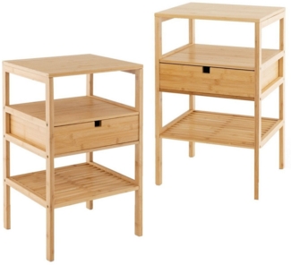 COSTWAY Nachttisch (2-St), mit 3-stufiges Lattenregal, Schublade, Bambus 40x40x68cm
