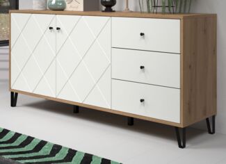 Trendteam 'Touch' Sideboard mit Soft-Close, Eiche Artisan weiß matt, 183 x 76 x 40 cm