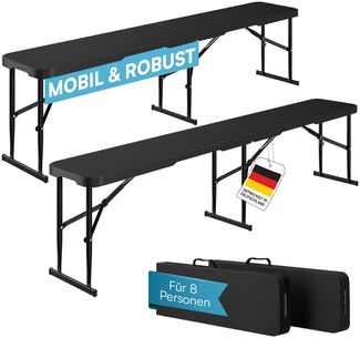 STEELSØN 'Zennar' Gartenbank für 4 Personen, zusammenklappbar, schwarz, 43x28x180 cm, wetterfest, Sitzbank inkl. Tragegriff, 2er-Set