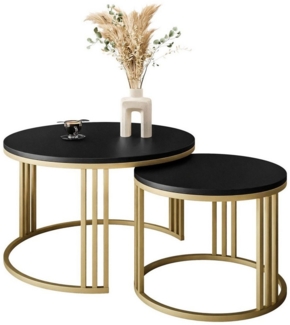 Lookway Couchtisch LORI 2in1 GOLD runder Couchtisch mit mattschwarz Platte (2er Set), Durchmesser: ⌀70 cm und ⌀50 cm