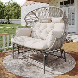 Merax Garten-Schwingsessel, zwei Personen, Patio Hängesessel, Outdoor Swing Egg Chair, Gartenschaukel, Verandaschaukeln für den Garten, Balkon oder Terrasse, Grau