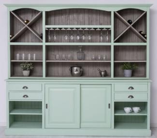 Casa Padrino Landhausstil Barschrank Mintgrün / Grau 240 x 50 x H. 210 cm - Massivholz Weinschrank im Landhausstil - Landhausstil Möbel - Bar Möbel im Landhausstil - Landhausstil Einrichtung