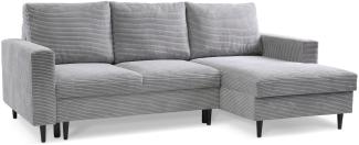 Selsey 'Nalika' Ecksofa mit Schlaffunktion, Kordsamt-Bezug, hellgrau, rechtsseitig, 90 x 230 x 143 cm