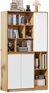 MODFU Vitrine Bücherregal in Holzfarbe (Bücherregal, Standvitrine, Hochschrank, Bücherschrank, 1-St, 3 Türen, geräumiger Aufbewahrungsschrank) mit verstellbaren Regalböden