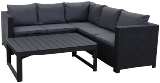 Keter Provence Garten-Lounge anthrazit, Eck-Sofa Inkl. grauen Kissen mit höhenverstellbarem Tisch anthrazit, wetterfest