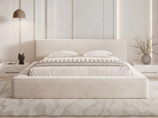 GrainGold Polsterbett mit Bettkästen MALI, Modern Bett mit Kopfteil - 140x200 cm, Beige (1x Bett)