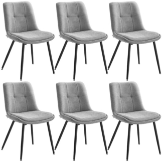 VASAGLE Esszimmerstuhl 6er Set, Küchenstuhl, Polsterstuhl, Chenille, Stuhl, bis 120 kg belastbar, Doppelkissen, Metallbeine, modern, für Esszimmer, Küche, taubengrau KDCDE151G16