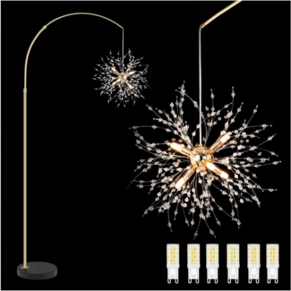 MUPOO Stehlampe LED Standleuchten,Gold Kristall Stehleuchte mit 6 LED-Glühbirne, Dimmbar, für Wohnzimmer und Schlafzimmer