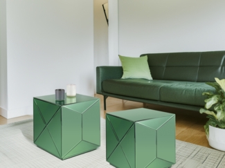 Kleiner Würfel Beistelltisch 2er Set mit Spiegelglas Grün, Höhe 40cm