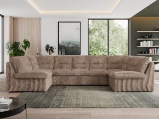 U-förmige Ecksofa, Bigsofa mit schlaffunktion, Wohnlandschaft XXL - MORBIDO U - Braun Cord