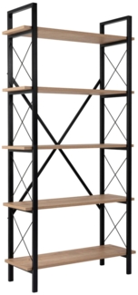 Dmora Bücherregal Suriel, Büroregal, Mobiler Buchhalter, Bücherbrett, 90x34 h180 cm, Eiche und Schwarz