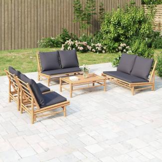 vidaXL 5-tlg. Garten-Lounge-Set mit Dunkelgrauen Kissen Bambus