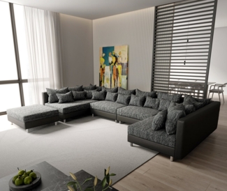 DELIFE Wohnlandschaft Clovis, XL Schwarz mit Hocker Wohnlandschaft Modulares Sofa