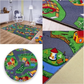 MDEKOR Kinderteppich mit Straßen und Häuser – Spielspaß für Jungs und Mädchen, Große 100 x 180 cm