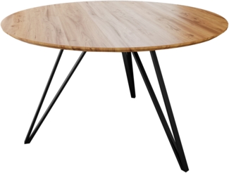 Runder Esszimmertisch massiv Eiche Schweizer Kante 100 cm Hairpin schwarz DREAM 83747126