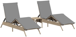 vidaXL Sonnenliegen 2 Stk. mit Tisch Beige Poly Rattan 4002713