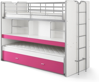 Hochbett Kalinda 222x102x161 Holzwerkstoff+Metall Weiß/Fuchsia