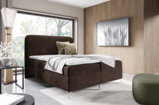 Boxspringbett Schlafzimmerbett EMILIO 160x200 cm in Stoff Poso Dunkelbraun