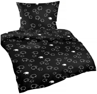Heubergshop Bettwäsche, Renforcé, 135x200cm + 80x80cm - Schafe Schwarz Baumwolle Kinder (99/1-Renforce)