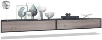 2er-Set TV Board Lana 140, Lowboards je 140 x 29 x 37 cm mit viel Stauraum, Korpus in Schwarz matt, Fronten in Eiche Nordic