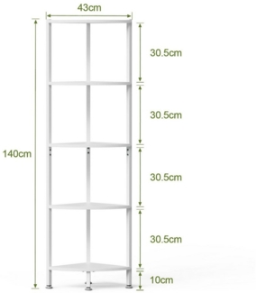 JEOBEST Eckregal 5-stöckiges Bücherregal, Standregal, Regal, Lagerregal, Industrial-Design, Weiß 30 x 30 x 142 cm