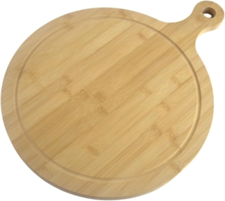 hausleben Pizzaschneidebrett Pizzateller Pizzabrett aus Bambus Doppelpack, Saftrille, (4-St), pizzaservierbrett schneiderbrett mit Griff