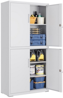 SONGMICS Aktenschrank, Mehrzweckschrank, Büroschrank, mit 4 Türen und 5 Ebenen, 40 x 80 x 180 cm, 2 Schlösser, verstellbare Ablagen, Aufbewahrungsschrank aus Stahl, mattgrau OMC016G01
