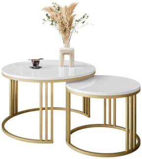 Lookway Couchtisch LORI 2in1 GOLD Runder Couchtisch mit Hochglanz Platte (2er Set), Durchmesser: ⌀70 cm und ⌀50 cm
