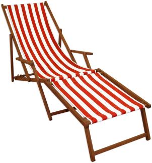 Strandliege rot-weiß Gartenliege Relaxliege Fußteil Liegestuhl Deckchair Buche dunkel 10-314 F