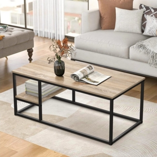 VOWNER Couchtisch Wohnzimmer Tisch, Stahlrahmen (1er-Set), Holzfarbe