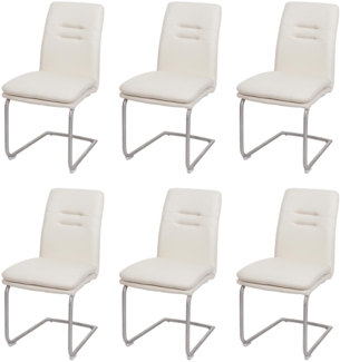 6er-Set Esszimmerstuhl HWC-H70, Küchenstuhl Freischwinger Stuhl, Stoff/Textil Edelstahl gebürstet ~ creme-beige