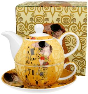 DUO ART GALLERY Tasse mit Teekanne 300/350 ml THE KISS ECRU New Bone China Porzellan