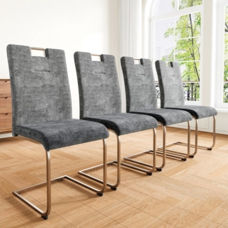 Flieks Freischwinger 4er Set Esszimmerstühle (Set, 4 St), Polsterstühle Samt Schwingstühle Freizeitstuhl Stahlrohrbeine