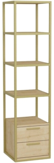 Dmora Bücherregal Arsim, Büroregal, Mobiler Buchhalter, Bücherbrett, 39x39h169 cm, Gold und Eiche