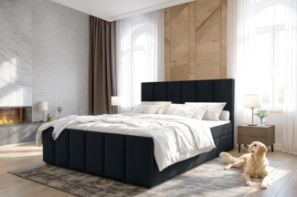AX LIVING Levente Boxbett mit Bettkasten 160x200 Boxspringbett Schwarz