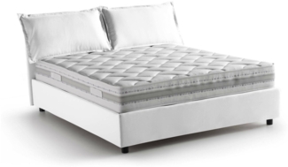 Dmora Doppelbett Amy, Bettkasten mit Stoffbezug, 100 % Made in Italy, Öffnung vorne, inklusive Matratze 160 x 200 cm, Weiß