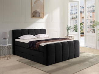 Vente-unique - Boxspringbett mit gestepptem Kopfteil + Bettkasten + Matratze + Topper - 160 x 200 cm - Stoff - Anthrazit - VERONE II von PALACIO